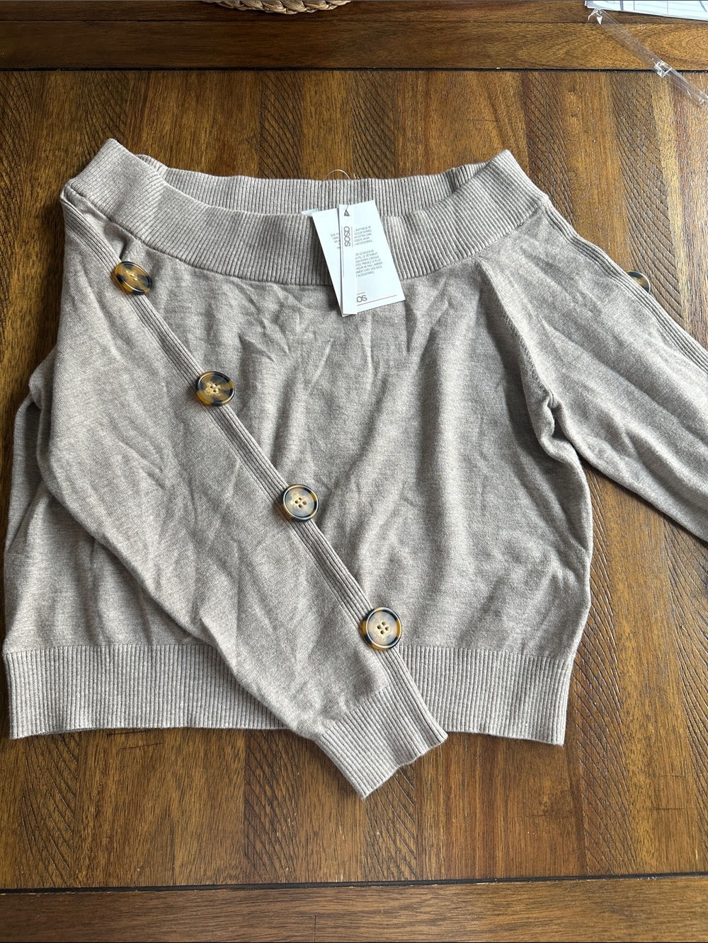 ASOS Beige Off-the-Shoulder Button-Accent Sweater